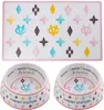 Designer Dog Bowls and Placemats Set Food Grade NonSkid BPA ChipProof TipProof Dishwasher Safe Malamine Bowls with Fun Bra3714091