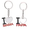 concepteur de porte-clés vierge de sublimation de mode J'aime MAMA PAPA coeur porte-clés en alliage d'argent porte-clés de voiture porte-clés sac à main mousqueton accessoires cadeau de fête des mères