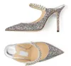 Elegant Bridal Wedding Bing Sandals Shoes Glitter Leather & Crystal-strap Point Toe Slippers Women's Party Wedding Sexy High Heels EU35-43