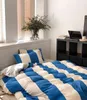 Pure Cotton Knitting Plain Color Wide Stripe Four Piece Set Japanese Non Printing Simple Naked Bedding Set