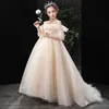 2022 Vintage Flower Girl Dresses for Weddings Lace Rustik Champagne Färg Spaghetti Straps Fluffy Tulle Ball Gown Evening Party Ball Gown Flower Girls Grows