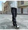 Jeans pour hommes High Street Patchwork Hommes Noir Hip Hop Streetwear Punk Denim Pantalon Harajuku Surdimensionné Ripped Droite Pantalon LâcheMen's