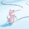 Colar de pingente de gato de cristal rosa para mulheres meninas moda de moda rosa colar de cadeia opala de quartzo rosa colar de jóias brilhantes de jóias