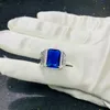 Vintage 925 Silver Men's Rings Royal Sapphire Gemstone Jewelry Accessories Open Adjustable Carved Ring Wedding Party Gift