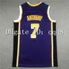 Na85 Los Angeles Basketball Jersey James 6 Lebron Russell 0 Westbrook Carmelo 7 Anthony Jersey Dikembe 55 Mutombo Purple Yellow White Black Size