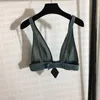 Womens Designers T Shirts Underwear With Metal Triangle Badge Sexig Deep V Denim Sling Tube Tops Women Clothing 204