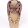 Pendant Necklaces Fashion Designer Scarf Ethnic Chiffon Solid Collar Tassel Gorgeous Beaded Pendants Jewelry Necklace Women Shawl ScarvesPen