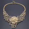 Ensembles de bijoux en or de dubaï, collier en forme de fleur, boucles d'oreilles, bague, bijoux en cristal, ensemble de bijoux de fête à la mode