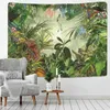 熱帯植物の壁の敷物森林ヤシの木の動物風景のヒッピーアートトリッピータペストリーマンダラボーホ壁装飾ベッドルームホームJ220804