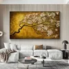 Vintage ağaç tuval boyama retro altın çiçek posterler ve baskılar duvar sanat resimleri oturma odası için ev dekor kapalı dekor