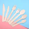 Dinnerware Sets 50pcs/150pcs Disposable Wooden Cutlery Forks/Spoons/Cutters Packing 16cm Knives Party Supplies Kitchen Utensil Dessert Table