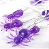 سلاسل 10/20/40 LEDS Halloween Purple Spider String Light Solar/Battery House Garden Yard Party Ledled Led