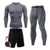 3 PCS / SETS RUN RUND COLLS MMA T-shirt Tactical Gym Leggings Jogging Sports Men Men Gym Fitness Compression Brand de marque 220518