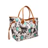 Turquoise Cowhide Canvas Travel Bag Printed Endless Tote Large Capacity Outdoor Duffel Bags Western Style Carry Purse DOMIL106-1851