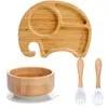4st Set Children S Tabell Provse Baby Feeding Bowl Plate Fork Spoon Cartoon Bamboo BPA Gratis non -slip -rätter 220708