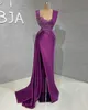 2022 Plus Size Arabic Aso Ebi Purple Mermaid Luxurious Prom Dresses Pärled Crystals Evening Formal Party Second Reception Birthday270H