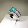 Cluster Rings Big Bling Green Stone Silver For Women Wedding Engagement Fashion Jewelry 2022 Trendcluster Rita22