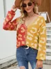 Femmes tricots t-shirts automne hiver rose imprimé léopard Cardigan femmes pull tricoté col en v femme 2022 bouton ample manteau chaud pour les femmes femmes