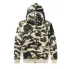 Casual Tee Fashion Men Zip-front Shark Hoodie Camouflage Print Batching Ape Sweatshirt Cardigan Hoodies Hip Hop Letters Lång ärm Plush Mens Hip Hop