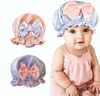 Enfants Satin couleur unie chapeau de couchage nuit sommeil Baotou casquette mignon arc élastique soins des cheveux Bonnet bonnet de nuit Bonnet Turban chapeaux