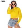 Felpe con cappuccio da donna Felpe PGSD Primavera Estate Tinta unita Lettera Ricamata Manica lunga Moda Casual Sport Donna Corto Giallo Pullove