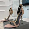 Luxury Brands Dress Shoes Luxury High heeled sandal Shiny leather metal chain padlock Women pointy Naked sandals quality BIG SIZE EU 35-43