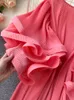 Kvinnors blusar Skjortor Kvinnors skjorta Ins Designkänsla Butterfly Sleeve Loose Pleated Chiffon Female Summer Solid Topps 2022 Tide Blue