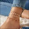 Bracelets de cheville bijoux mode or perle ensemble de cheville pour les femmes en gros N2110161 livraison directe 2021 Gtwom