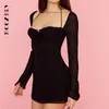 BoozRey Sexy Chiffon Mesh Mini Dress Women Low Cut Halter Solid Long Sleeve White Girl Club Party Babydoll Bodycon 220613