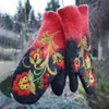 Five Fingers Gloves Knit Women Warm Cashmere Winter Fingerless With Classic Flower Embroidery Thick Gl