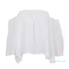 2022-Summer Women Crop Tops Straps Slash Nexk Blouse Top Solid Womens Ruffles And Women's Blouses & Shirts