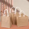 Reusable Burlap Tote Bags Women Jute Beach Shopping Grocery Bag with Handle Large Capacity Travel Storage Organizer