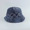Bérets mode vintage imprimé denim chapeau seau réversible Bob Chapeau Femme Hip Hop Cap Gorro Unisexe Fisherman Hatberets