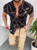 Camisas casuais masculinas 2022 Moda de verão masculino Camisa de impressão de malha de grade de grade de colarinho de manga curta Eldd22 de manga curta