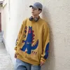 Män hiphop tröja pullover streetwear japansk dinosaurie tryck stickad tröja retro vintage höst hiphop tröjor jumper 201203