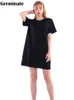 発芽基本コットンロングTシャツチュニック女性夏カジュアルヴィンテージファッションアステシティ面白い白黒トップスドレス特大220411