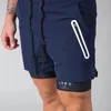 Summer Running Shorts Mens Gym Jogging Fitness Training Quick Dry Bodybuilding Mens Shorts 2 In 1 Navy Blue Casual Shorts 220629