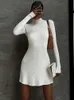 Casual Dresses Knit High Neck Skims Mini Dress Long Sleeve Sexy Bodycon Women Autumn Winter White Elegant Fashion Office Lady Dres231D