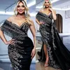 2022 Plus Size Arabic Aso Ebi Black Mermaid Luxurious Prom Dresses Lace Pärled Crystals Evening Formal Party Second Reception Birthday Engagement Gowns Dress ZJ664