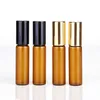 Portable Mini Roll On Glasses bottles fragrance PERFUME 3ML 5ML 10ML Amber Brown THICK GLASS ESSENTIAL OIL bottle Steel Metal Roller ball NBV12