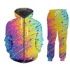 UJWI Tuta Inverno Maschile 2 pezzi Creativo Colorato Gocce D'acqua Vestito di Abbigliamento Sportivo 3D Stampa Digitale Felpe con Cappuccio da Uomo Personalizzato 220615