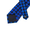 Bow Ties Hi-tie niebieski jedwabny zestaw dla mężczyzn mody kraciasty na kaseta mankieta mankieta biznesowa