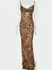 Julissa Mo Leopard Print V Neck Sexig Bodycon Long Dress Women Lace Up Backless Summer Dresses Female Straps Party Beach Vestidos 220611