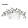 Haarclips Bronrettes Wedding Side Combs Glittery bladeren Vormige strass Glass Bruidslegering Metaalaccessoires voor bruid VLHAIR