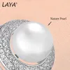 Laya naturligt sötvatten pärla med sidoring ring för kvinnor ren 925 sterling silver hög kvalitet klar kub zirkoniumstud earri9802583
