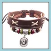 Bracelets de charme Bracelet en cuir pour femmes hommes bracelets tissés à la main corde tressée véritable chaîne perle Infinity bébé Dhbn9