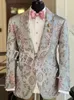 Настоящее фото Damask жених смокинговые шаль. Воротник мужчина Men Prom Business Suits Blazer платье настройка W1498