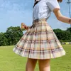 QRWR Summer Women Gonne a vita alta Gonna a pieghe da ragazza Coreano stile giapponese Ladies Sweet Plaid Mini per 220322