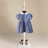 Nya 2022 Summer Fashion Kids Dresses For Girls Cotton Striped Design Kort ärm Bekväma barn Prinsessklänning 1-8 år G220506