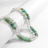 Boho Blue Polymer Clay Choker Necklace For Women Girls Sweet Imitation Pearl Soft Pottery Chain Y2K Eesthetic smycken gåvor